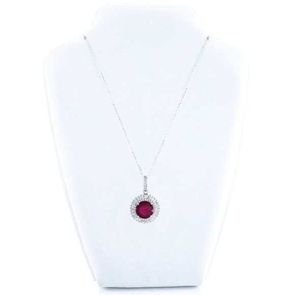 Appraisal $1,355 - Red Ruby Pendant Necklace 5.0 carat 18” Rhodium Plated - Picture 3 of 4